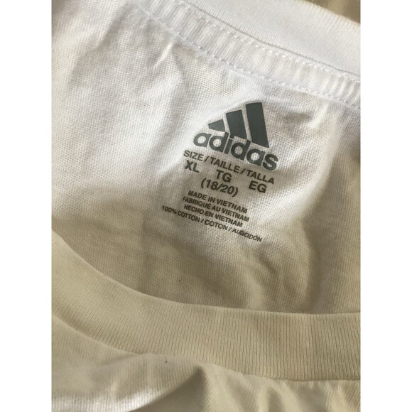 Adidas Shirt Youth XL 18/20 White Long Sleeve 3-Stripes Badge of Sport Logo Tee - Picture 5 of 5
